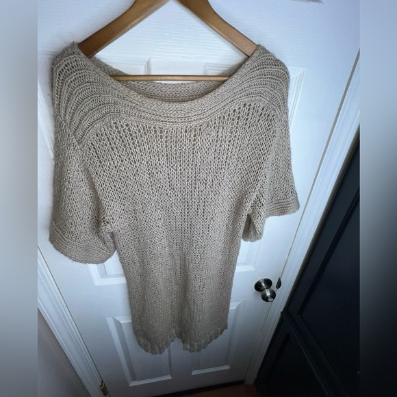Bcbg MaxAzria Womens Small Tan Wool Mohair Open Knit Crochet Tunic Sweater Top S - Picture 2 of 12